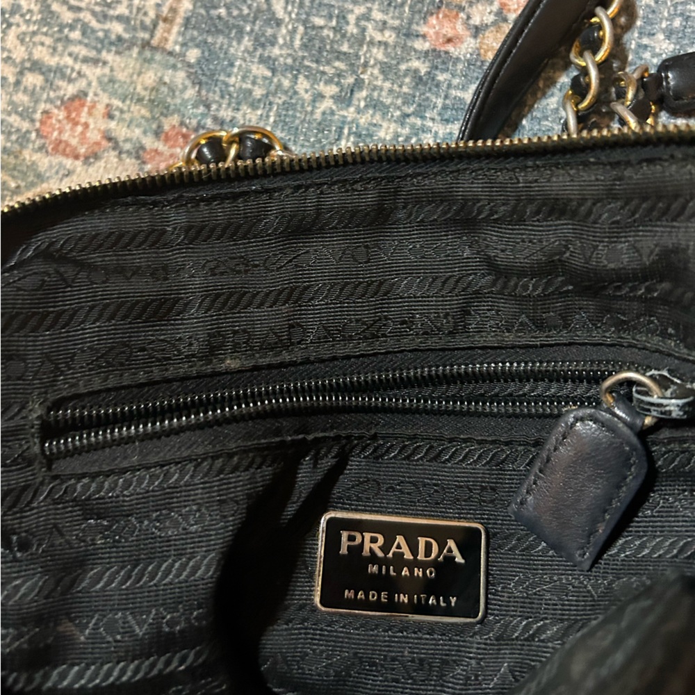 Prada Black Nylon Shoulder Bag with Gold Chain - Picture 10 of 10